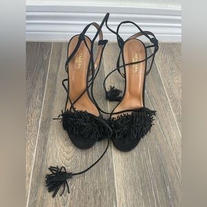 Aquazzura wild thing black fringe tassels 38 EU/ 7.5 US NWT